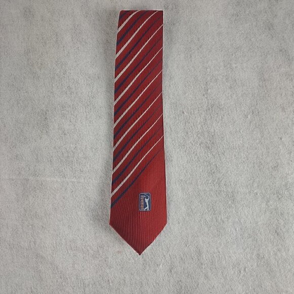 PGA Tour Other - PGA Tour Men's Red, Blue, Silver Striped 100% Silk Necktie